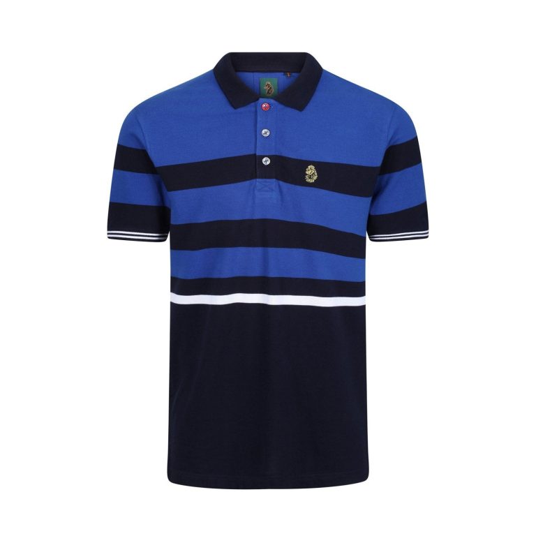 Luke Stripe New Mead Short Sleeve Polo - Very Dark Navy