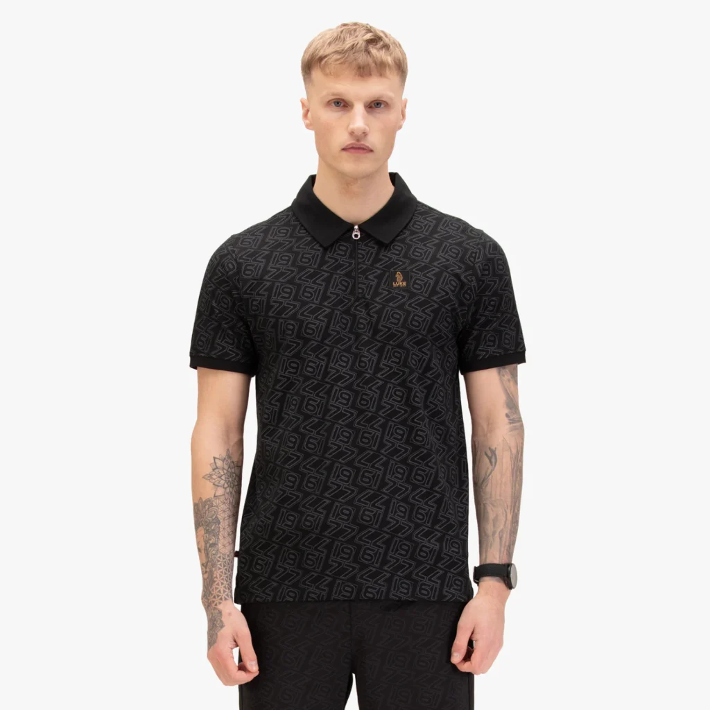 Luke Totti Overprint Zip Polo 220GSM - Black