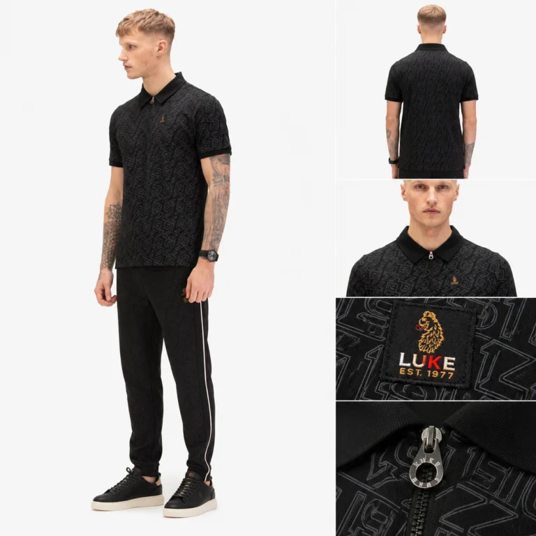 Luke Totti Overprint Zip Polo 220GSM - Black
