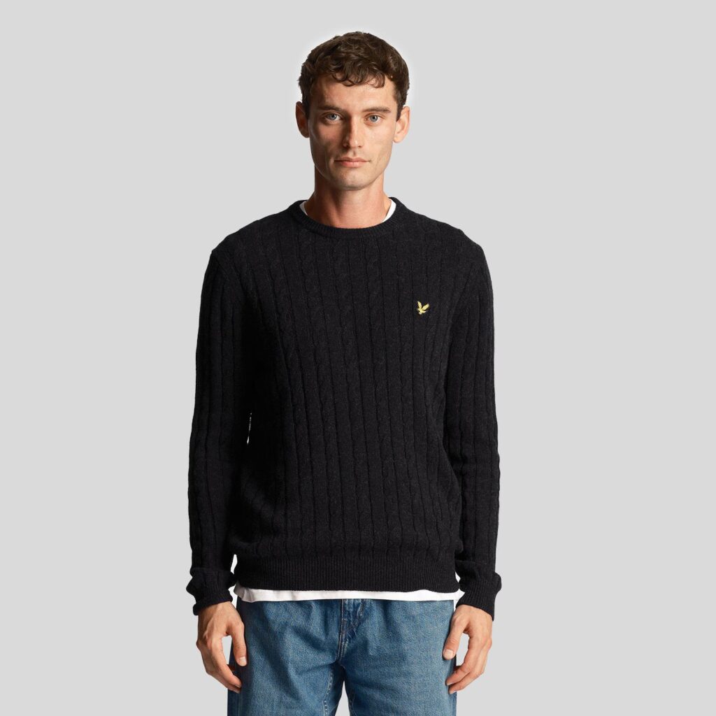 Lyle & Scott Cable Regular Fit Long Sleeve Knit Sweatshirt - Jet Black Marl