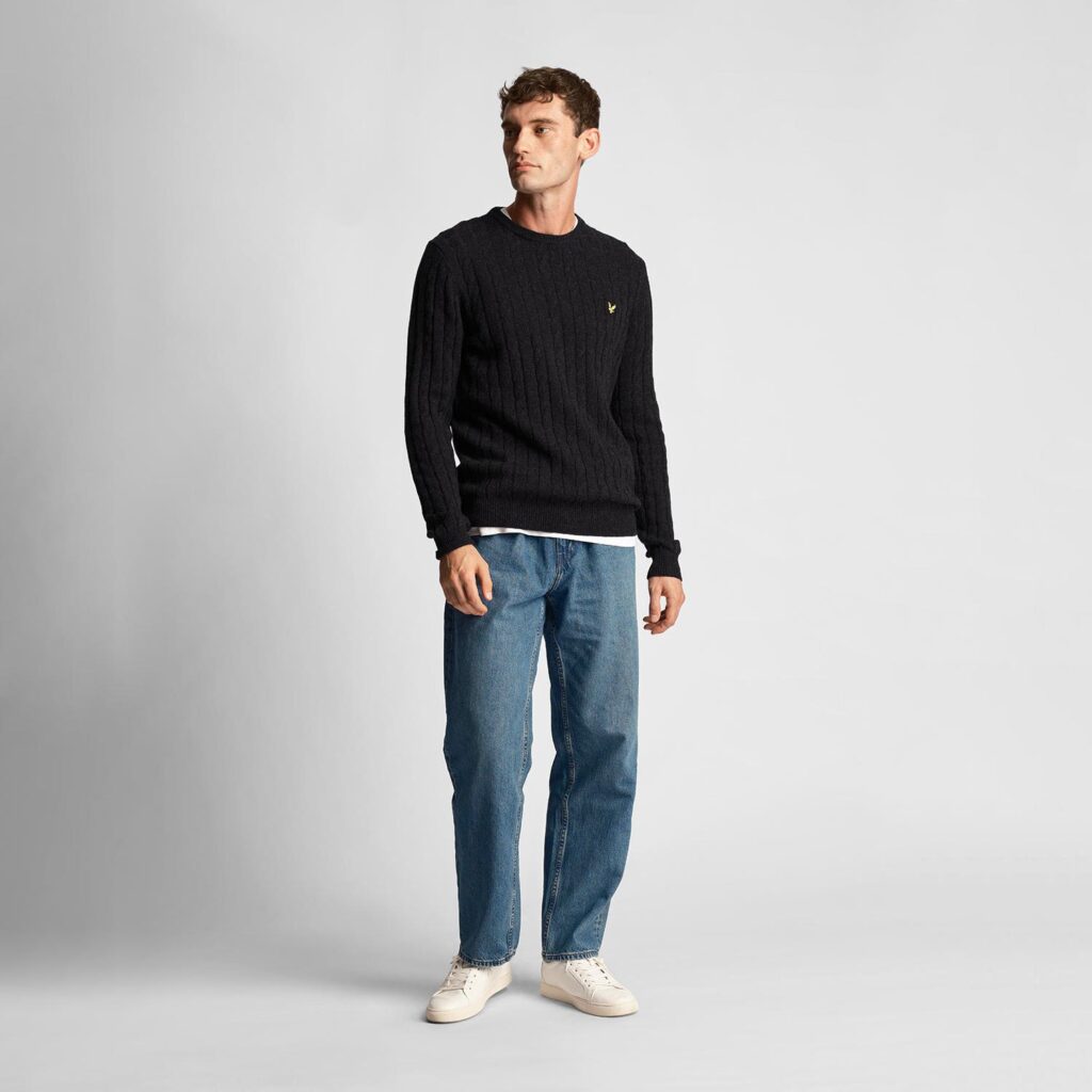 Lyle & Scott Cable Regular Fit Long Sleeve Knit Sweatshirt - Jet Black Marl
