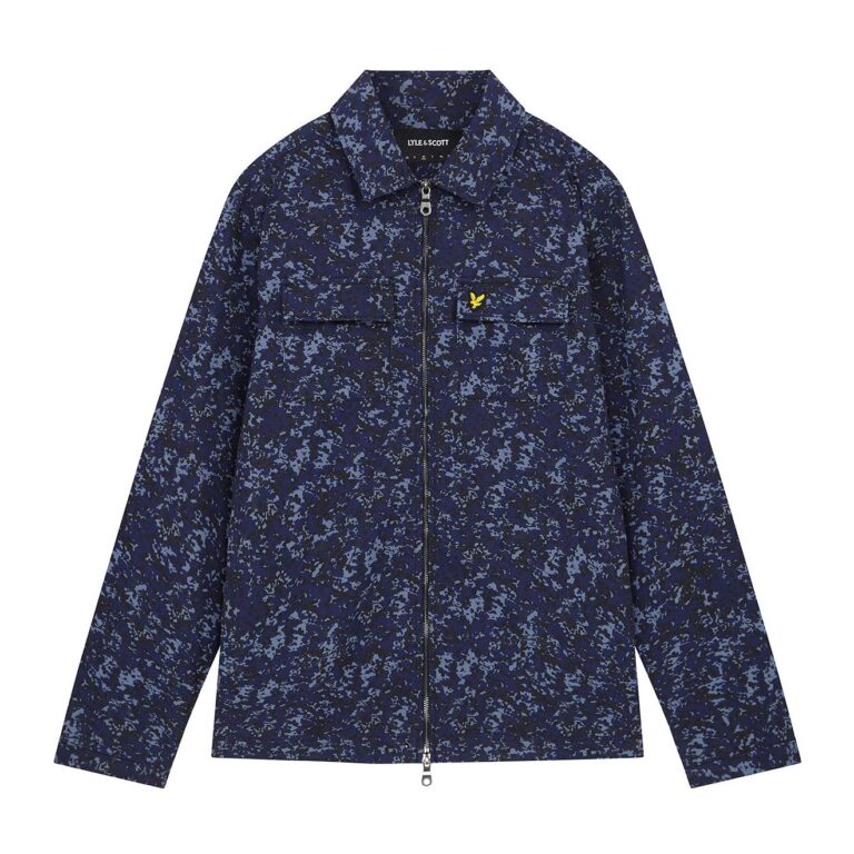 Lyle & Scott Earth Print Regular Fit Long Sleeve Overshirt - Dark Navy