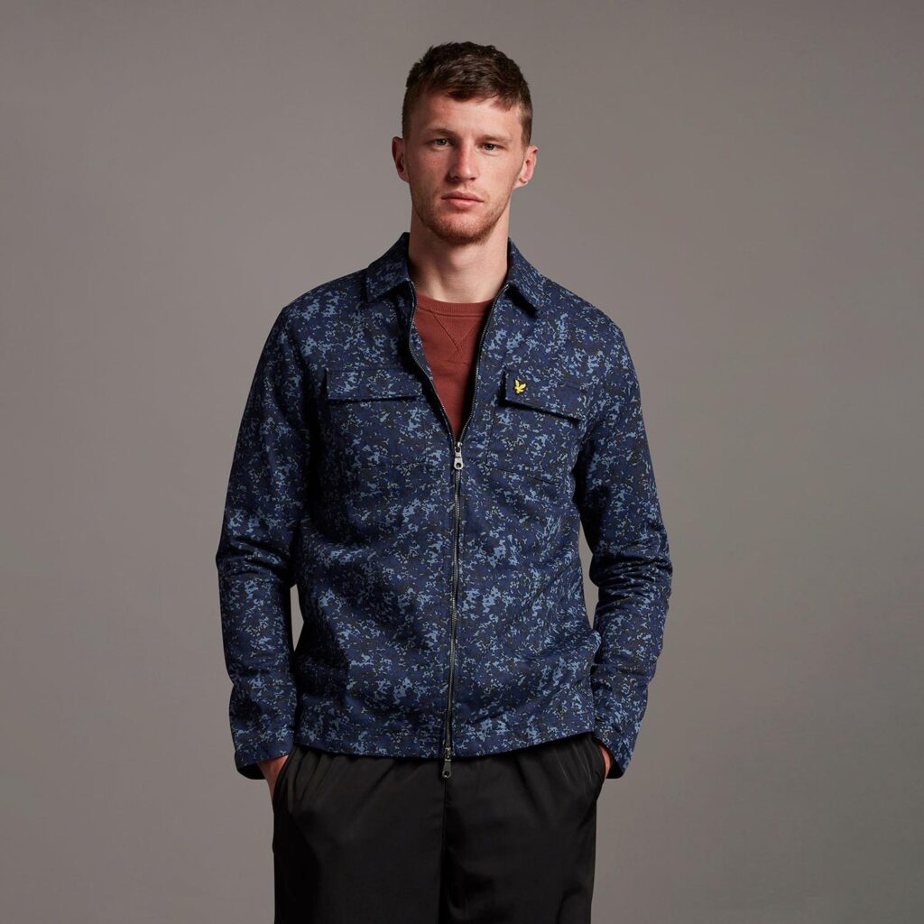 Lyle & Scott Earth Print Regular Fit Long Sleeve Overshirt - Dark Navy