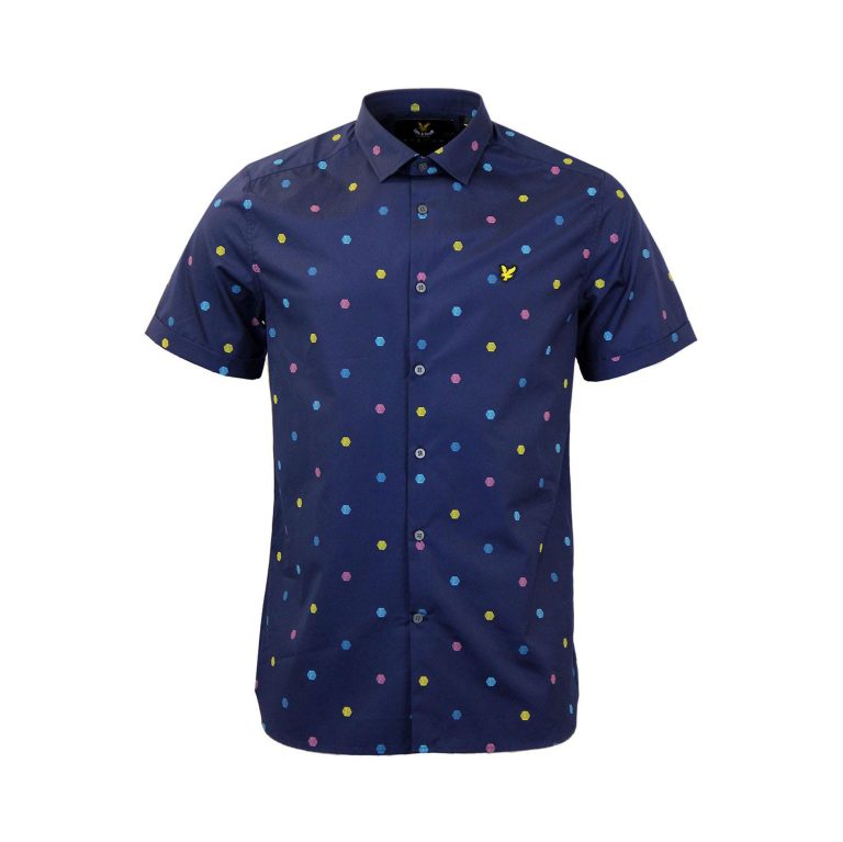 Lyle & Scott Micro Print Poplin Short Sleeve Shirt - Navy