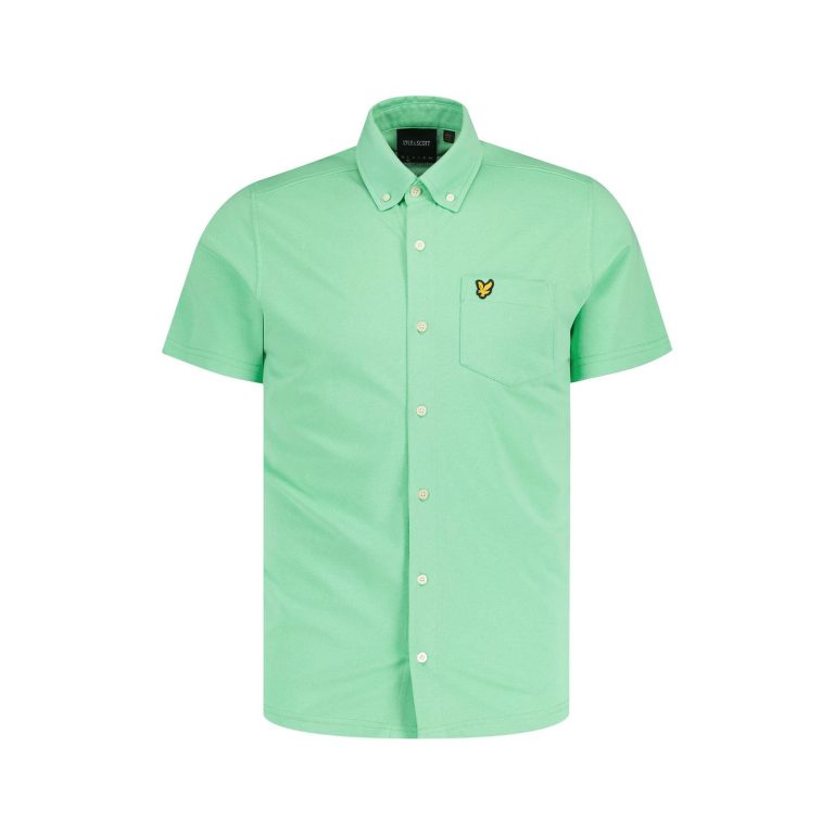 Lyle & Scott Short Sleeve Light Weight Slub Oxford Shirt - Sea Mint/White