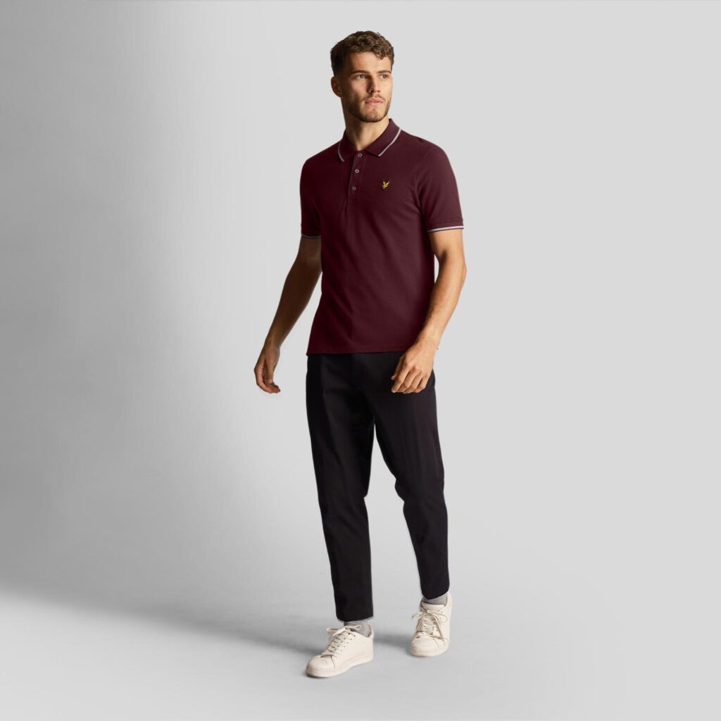 Lyle & Scott Tipped Regular Fit Short Sleeve Polo Shirt - Burgundy/Mid Grey Marl