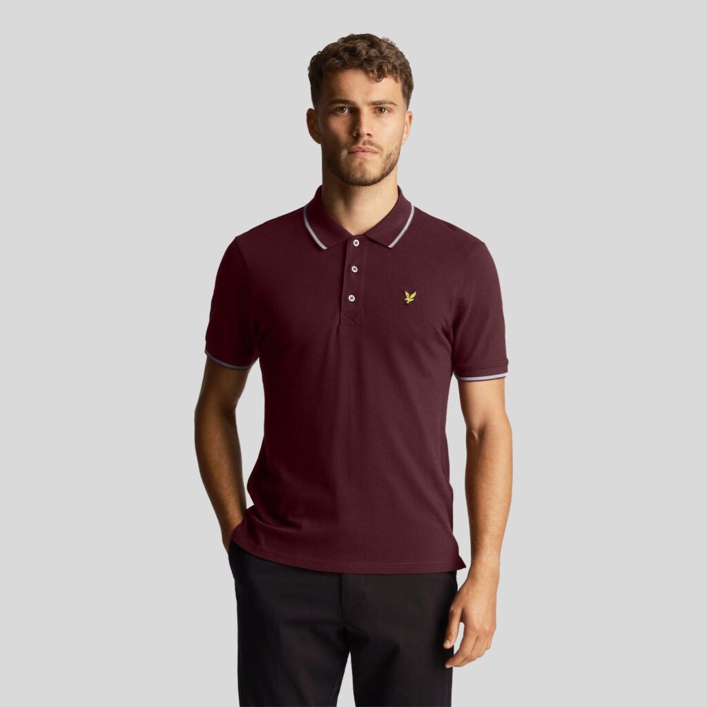 Lyle & Scott Tipped Regular Fit Short Sleeve Polo Shirt - Burgundy/Mid Grey Marl