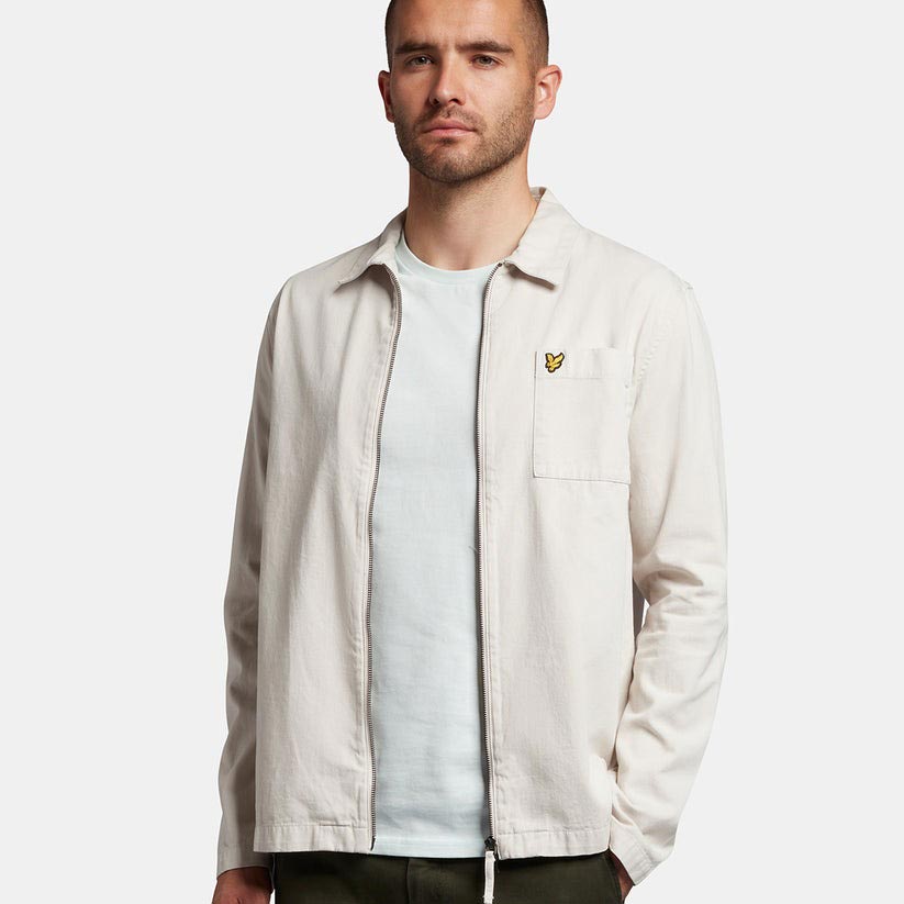 Lyle & Scott Washed Full Zip Twill Regular Fit Long Sleeve Overshirt - Light Mist