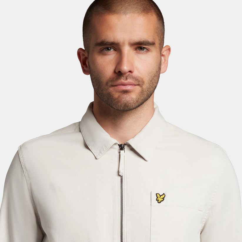 Lyle & Scott Washed Full Zip Twill Regular Fit Long Sleeve Overshirt - Light Mist