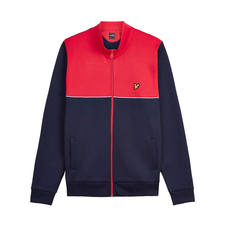 Lyle & Scott Yoke Stripe Funnel Neck Regular Fit Long Sleeve Tracktop - Gala Red/Navy