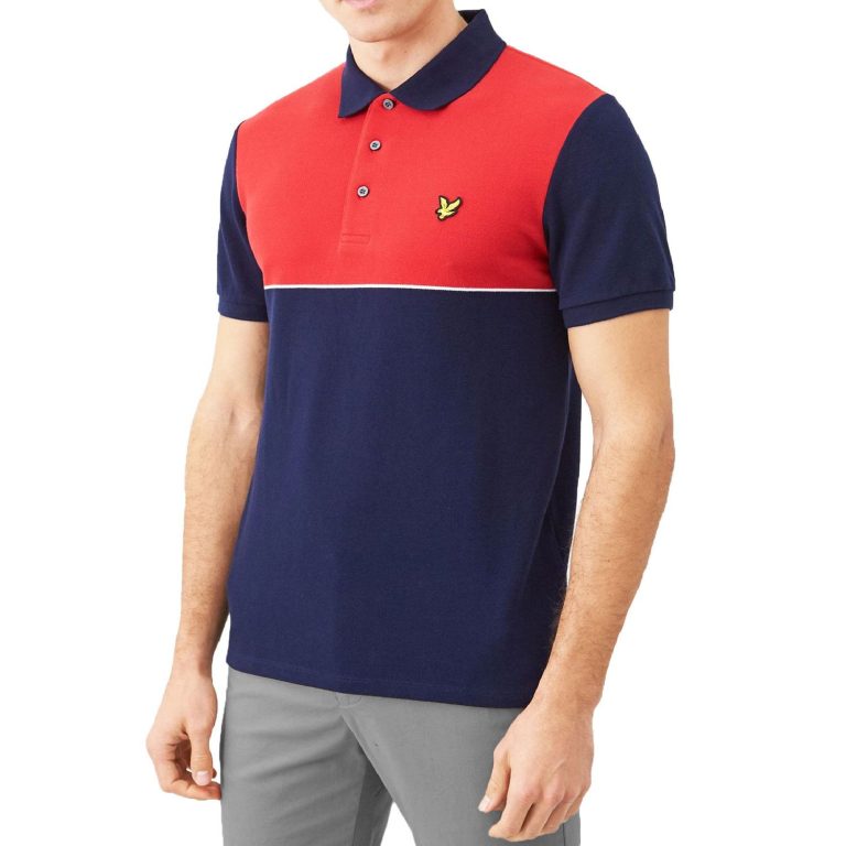 Lyle & Scott Yoke Stripe Regular Fit Short Sleeve Polo Shirt - Gala Red/Navy