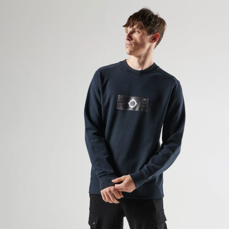 MA.STRUM Trompe L'Oeil Badge Regular Fit Long Sleeve Sweatshirt - Ink Navy