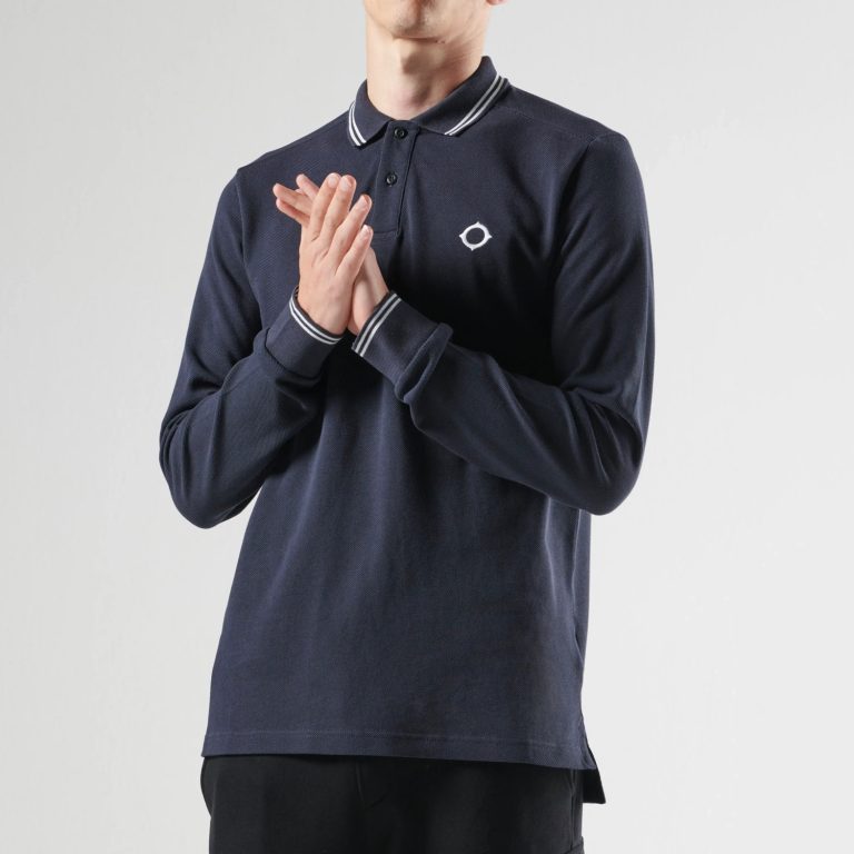 MA.STRUM Double Tipped Regular Fit Long Sleeve Polo Shirt - Ink Navy