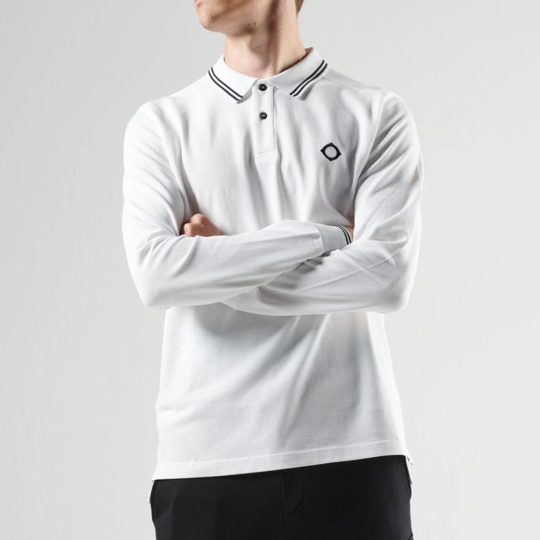 MA.STRUM Double Tipped Regular Fit Long Sleeve Polo Shirt - Optic White