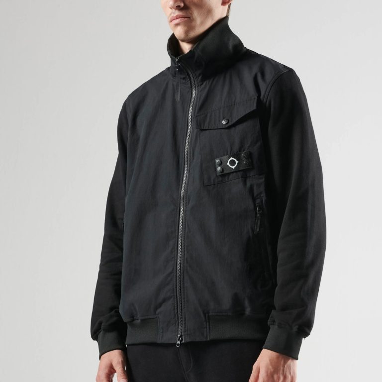 MA.STRUM Full Zip Regular Fit Long Sleeve Mixed Media Sweatshirt - Jet Black