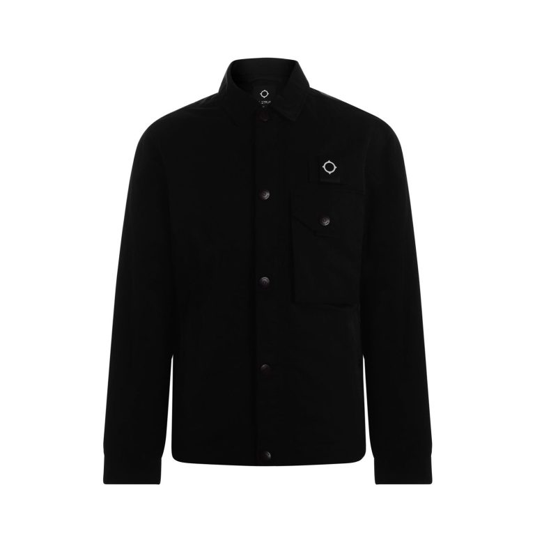 MA.STRUM Lacerta Crinkle Chest Pocket Full Zip Regular Fit Long Sleeve Jacket - Jet Black