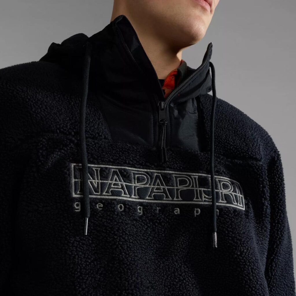 Napapijri Teide Sherpa 1/4 Zip Loose Fit Long Sleeve Jacket - Black