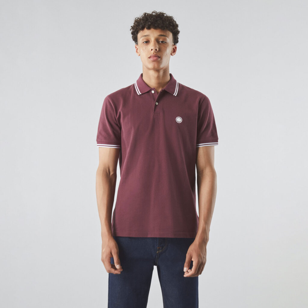 Pretty Green Barton Slim Fit Short Sleeve Polo - Dark Burgundy