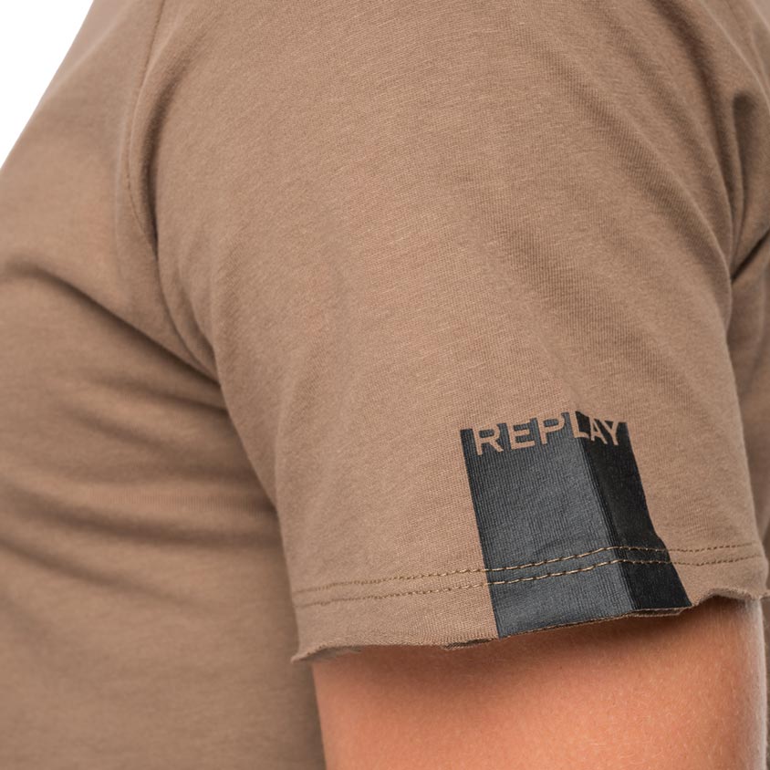Replay Back Stitch Detail Regular Fit Short Sleeve T-Shirt - Brown