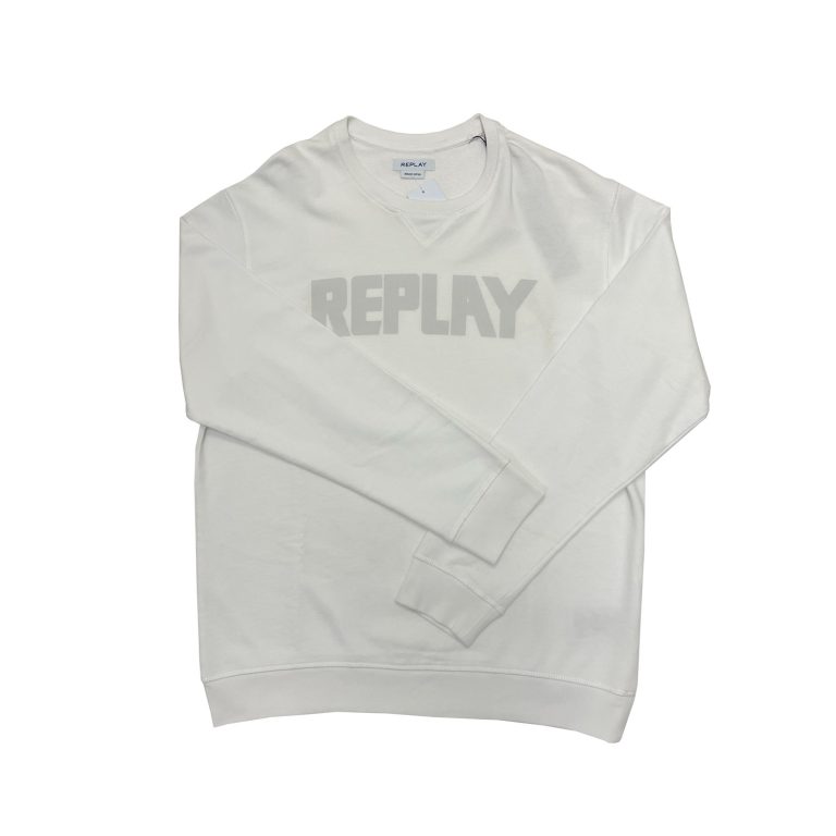 Replay Block Text Detail Regular Fit Long Sleeve Sweatshirt - White/Grey