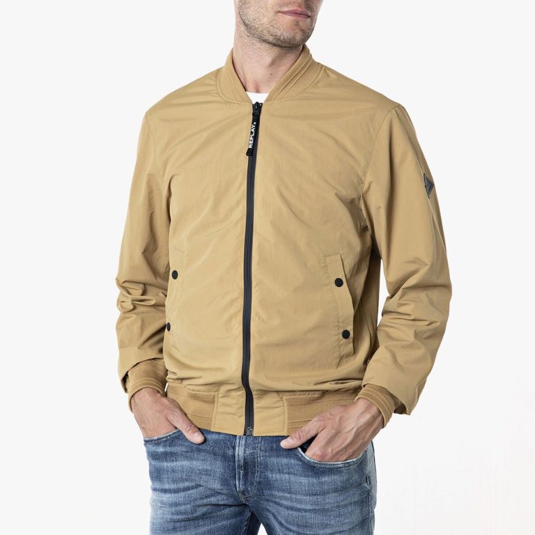Replay Classic Regular Fit Long Sleeve Bomber Jacket - Beige