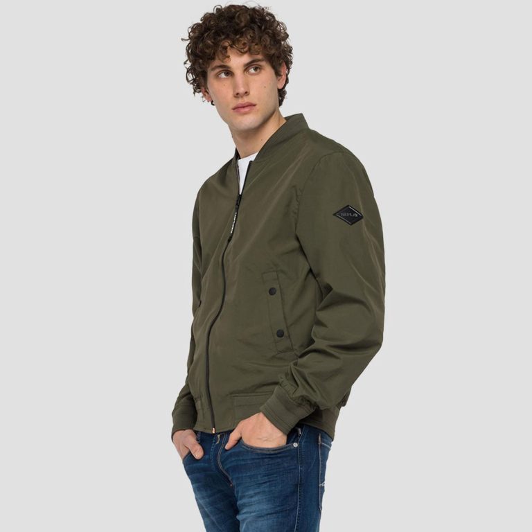 Replay Classic Regular Fit Long Sleeve Bomber Jacket - Khaki