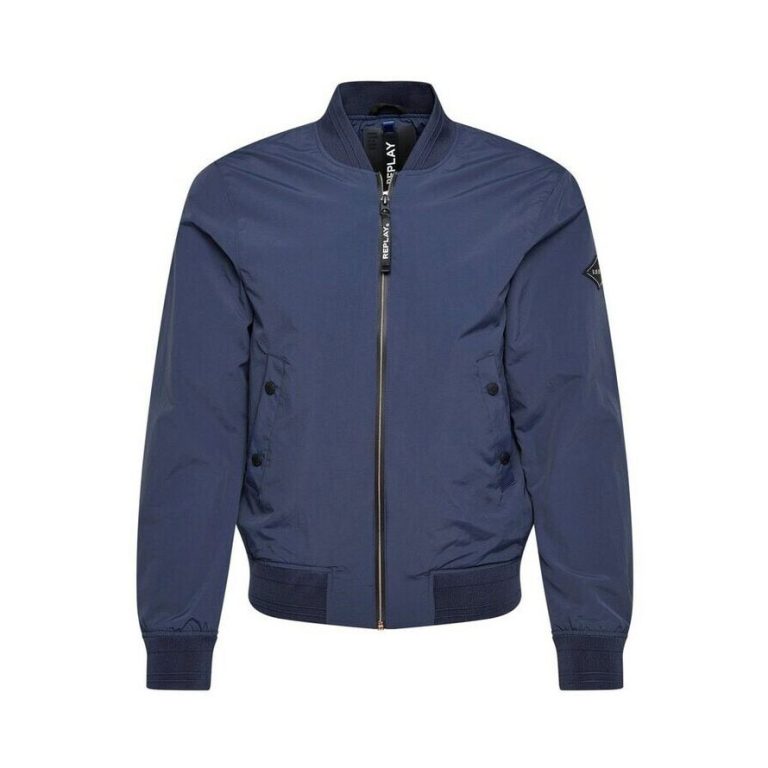 Replay Classic Regular Fit Long Sleeve Bomber Jacket - Navy