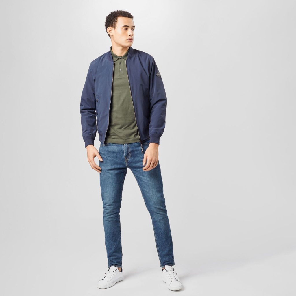 Replay Classic Regular Fit Long Sleeve Bomber Jacket - Navy