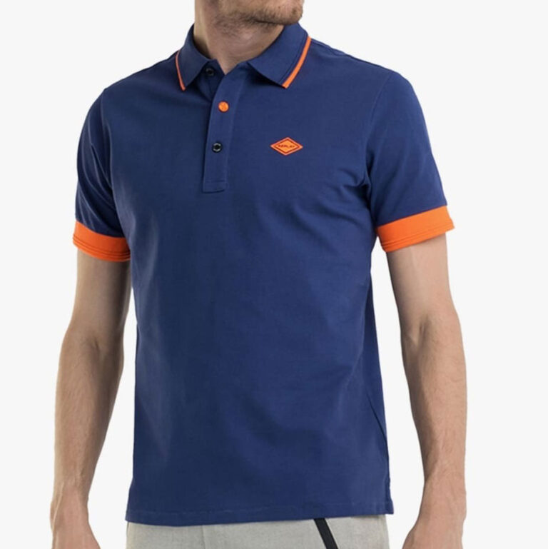 Replay Classic Stretch Piquet Regular Fit Short Sleeve Polo - Blue/Orange