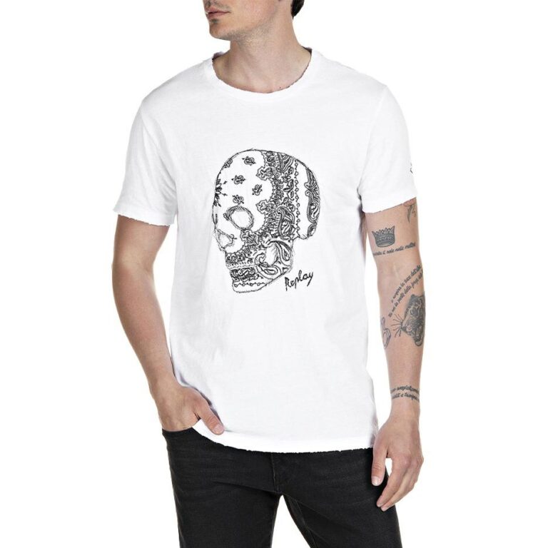 Replay Embroided Skull Regular Fit Short Sleeve T-Shirt - White