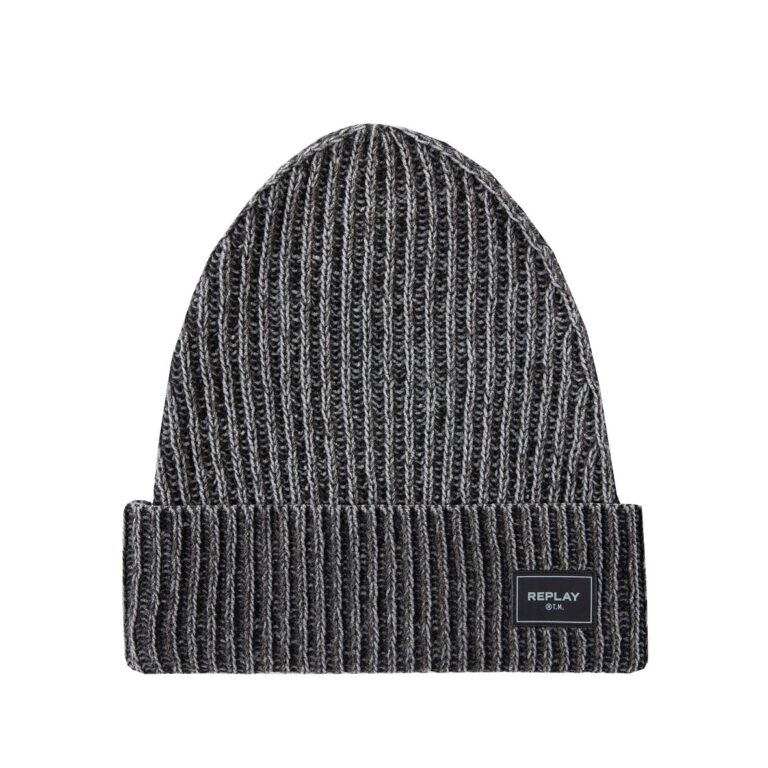 Replay Leather Patch Beanie - Grey/Black