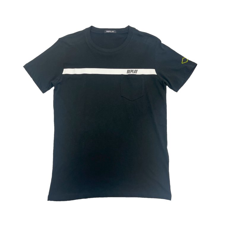 Replay Pocket Stripe Regular Fit Short Sleeve T-Shirt - Black/White