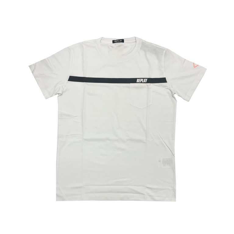 Replay Pocket Stripe Regular Fit Short Sleeve T-Shirt - White/Black