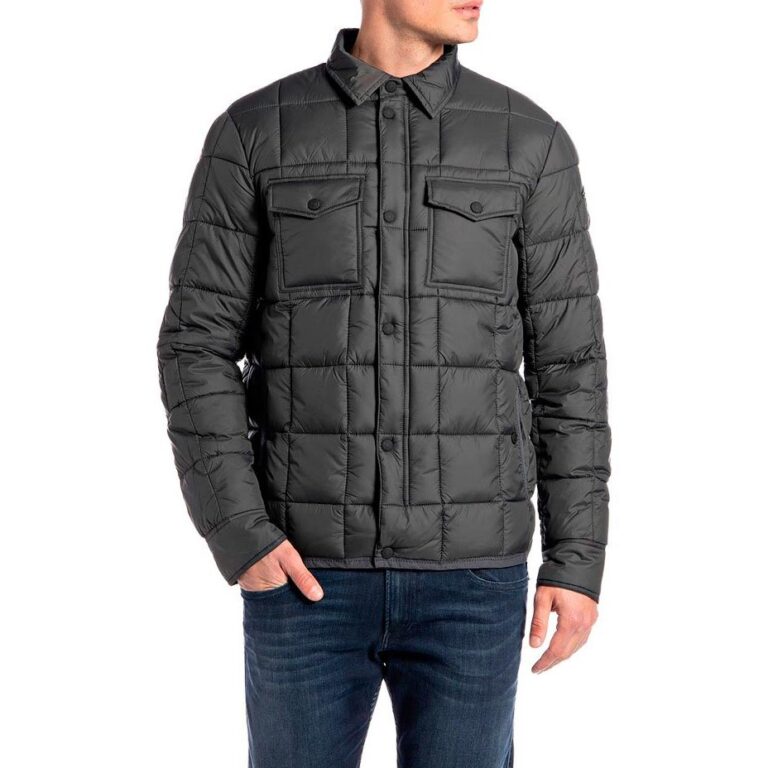 Replay Quilted Double Pocket Regular Fit Long Sleeve Jacket - Charcoal