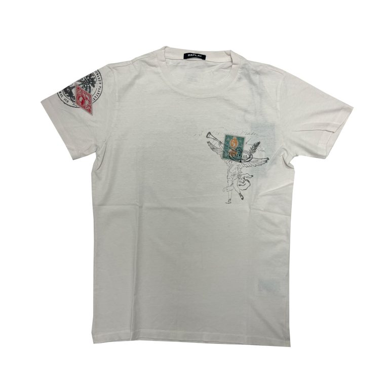 Replay Stamp Detail Regular Fit Short Sleeve T-Shirt - Off White
