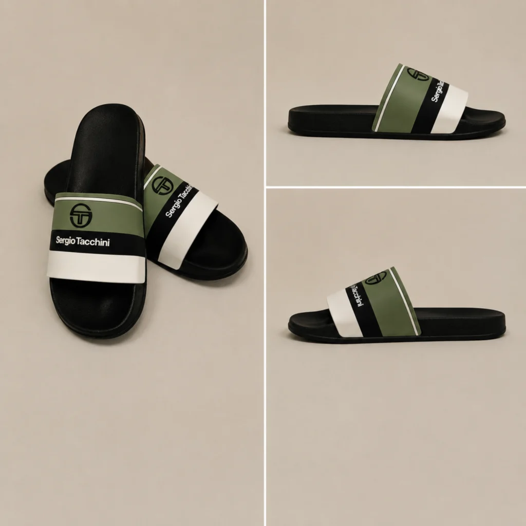 Sergio Tacchini Caspio Pool Slides - Black / Iceburg Green / White (4964)