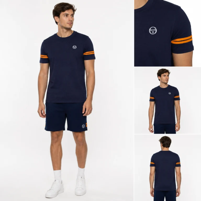 Sergio Tacchini Gerllo Crew Neck T-Shirt - Maritime Blue / Orange Pepper