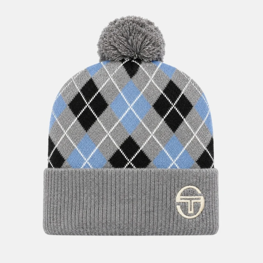 Sergio Tacchini Hamilton Argyle Pom Beanie - Charcoal Marl / Black / Country Blue