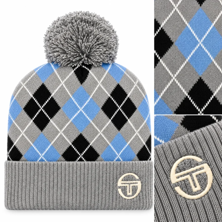Sergio Tacchini Hamilton Argyle Pom Beanie - Charcoal Marl / Black / Country Blue