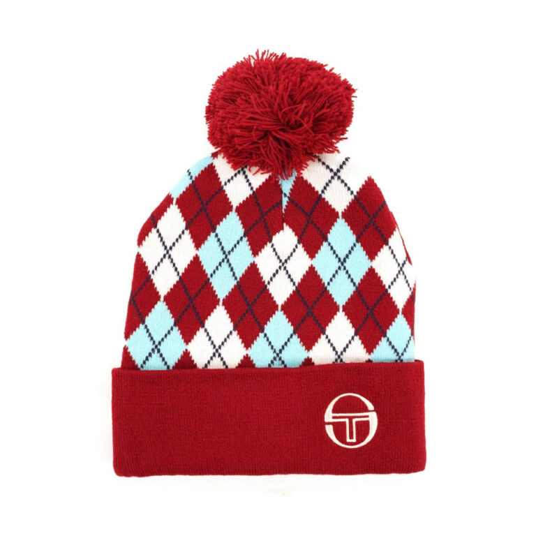 Sergio Tacchini Hamilton Jacquard Argyle Beanie - Rhubarb / Gardenia / Aruba Blue