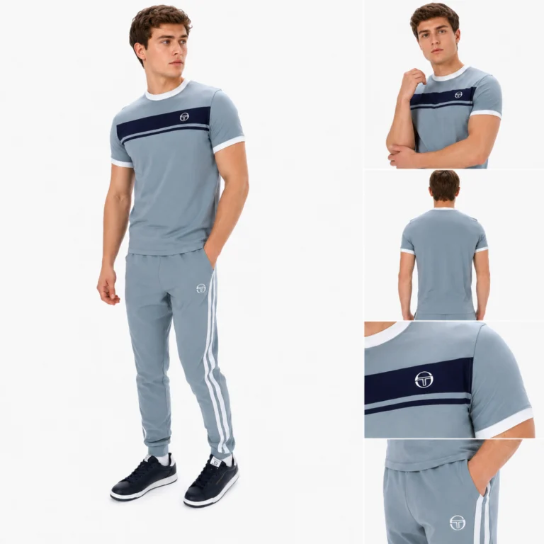 Sergio Tacchini Master Crew Neck T-Shirt - Lead / Maritime Blue / White