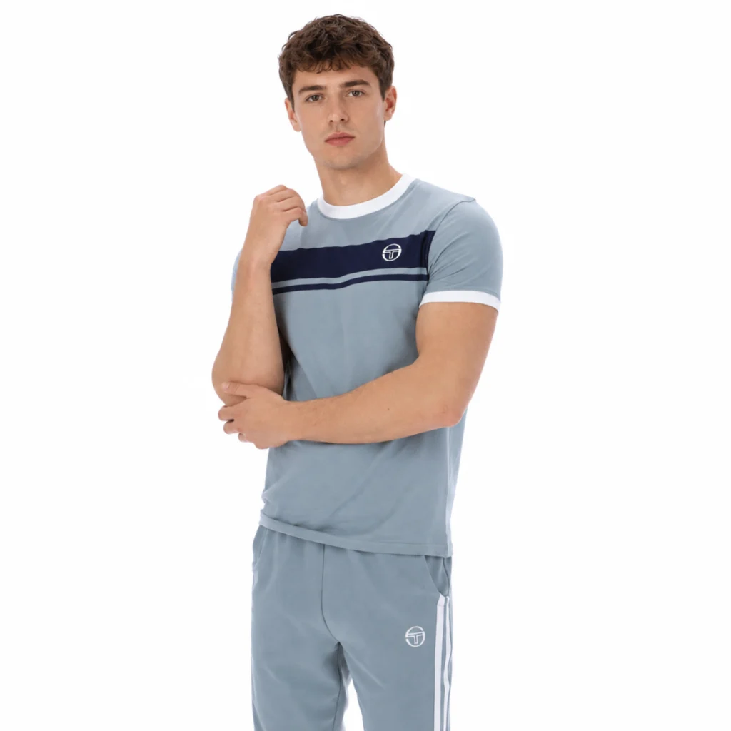 Sergio Tacchini Master Crew Neck T-Shirt - Lead / Maritime Blue / White