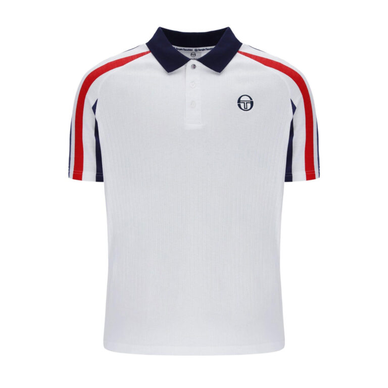 Sergio Tacchini New Blow Regular Fit Short Sleeve Polo  - White/Maritime Blue/Adrenaline Rush