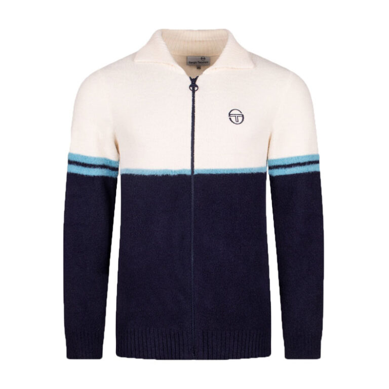 Sergio Tacchini Orion Brished Knit Track Top - Gardenia / Milky Blue / Maritime Blue