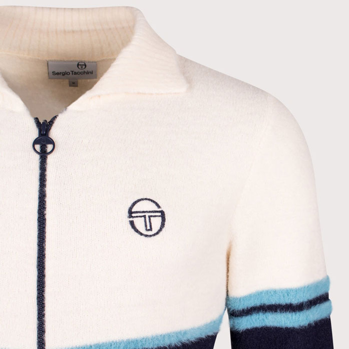 Sergio Tacchini Orion Brished Knit Track Top - Gardenia / Milky Blue / Maritime Blue