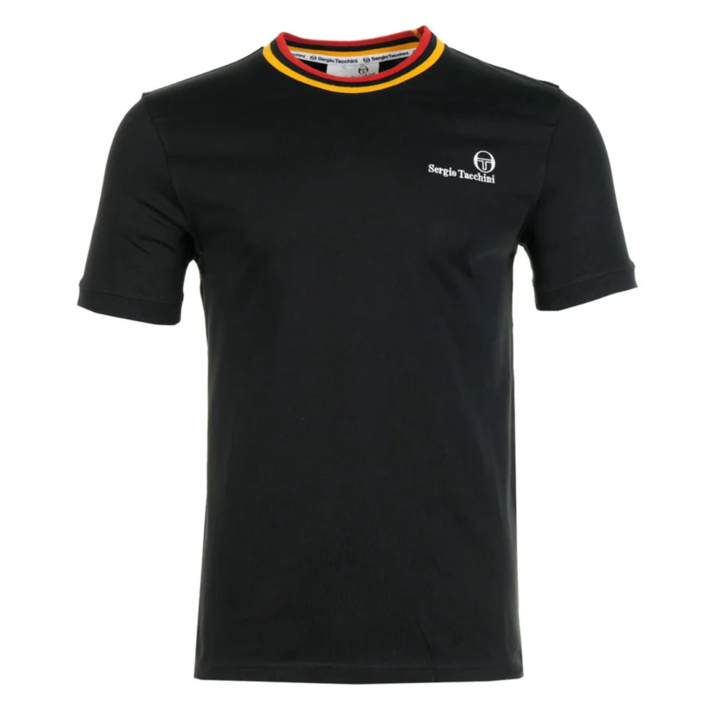 Sergio Tacchini Rainer FC T-Shirt - Black / Old Gold / Adrenaline Rush