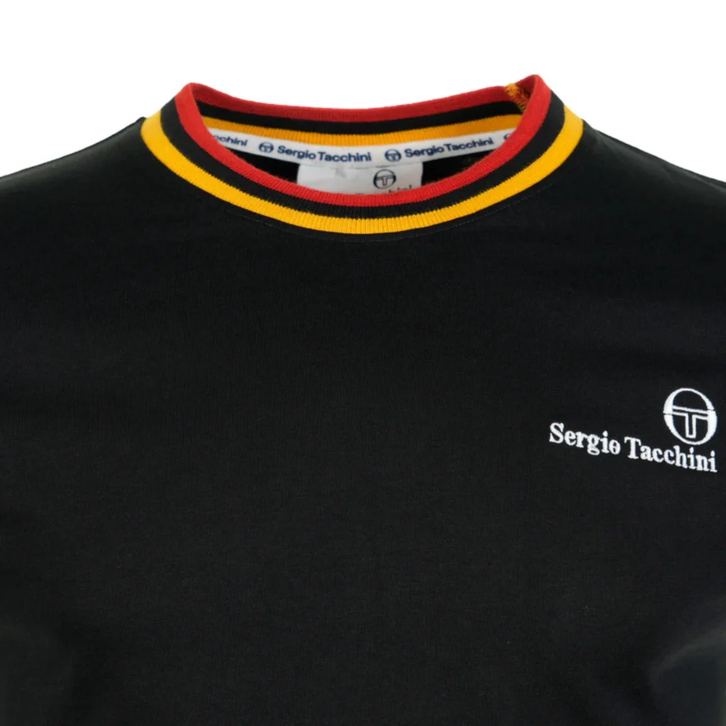 Sergio Tacchini Rainer FC T-Shirt - Black / Old Gold / Adrenaline Rush