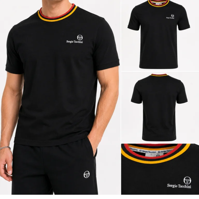 Sergio Tacchini Rainer FC T-Shirt - Black / Old Gold / Adrenaline Rush