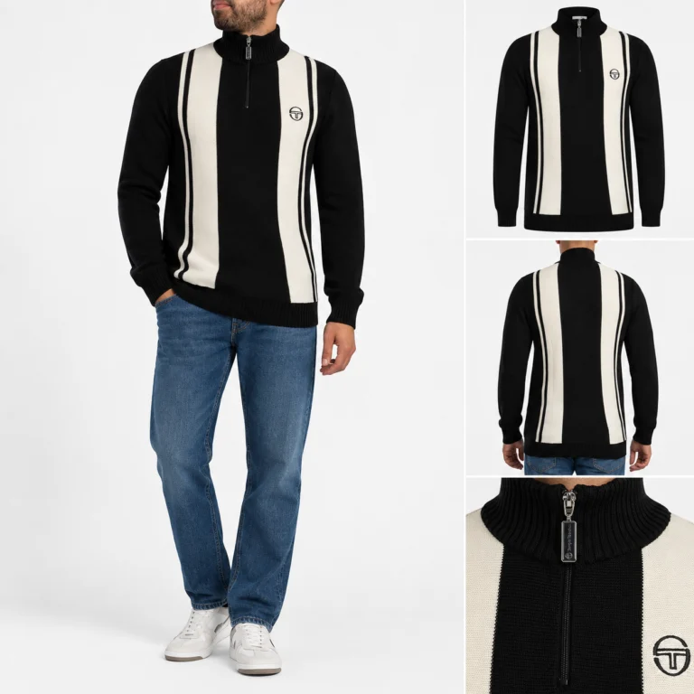 Sergio Tacchini Young Line 1/4 Zip Knit - Black/Gardenia