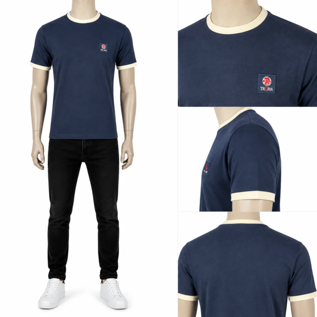 Trojan Flag Badge Ringer TR/9086 T-Shirt - Navy